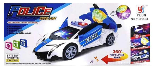 Police Car Transforming Toy Lights Sounds Bump and Go Action for Kids