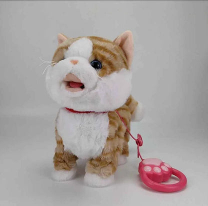 Realistic Walking Cat Singing Toy Electronic Plush Kitten Leash Cats Toy