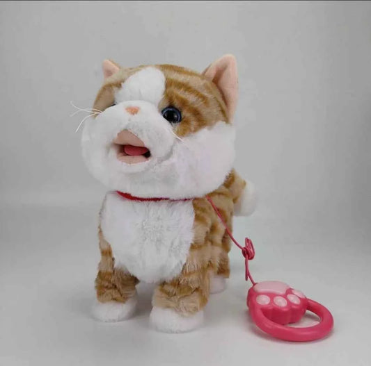 Realistic Walking Cat Singing Toy Electronic Plush Kitten Leash Cats Toy
