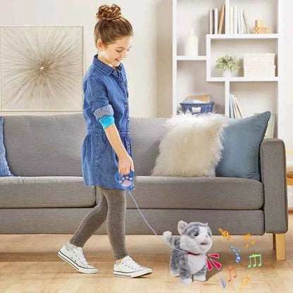 Realistic Walking Cat Singing Toy Electronic Plush Kitten Leash Cats Toy