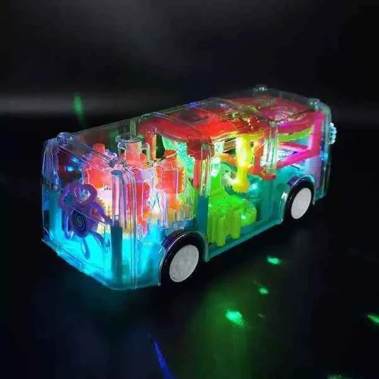 Musical Bus Toy- 360 Degree Rotating- Transparent Bus with 3D Light and Music