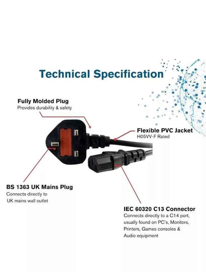 C2G 88513 2 Metre UK Power Cable (IEC320C13 to BS 1363) 6 Foot Kettle Lead
