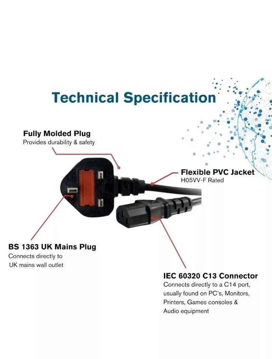 C2G 88513 2 Metre UK Power Cable (IEC320C13 to BS 1363) 6 Foot Kettle Lead