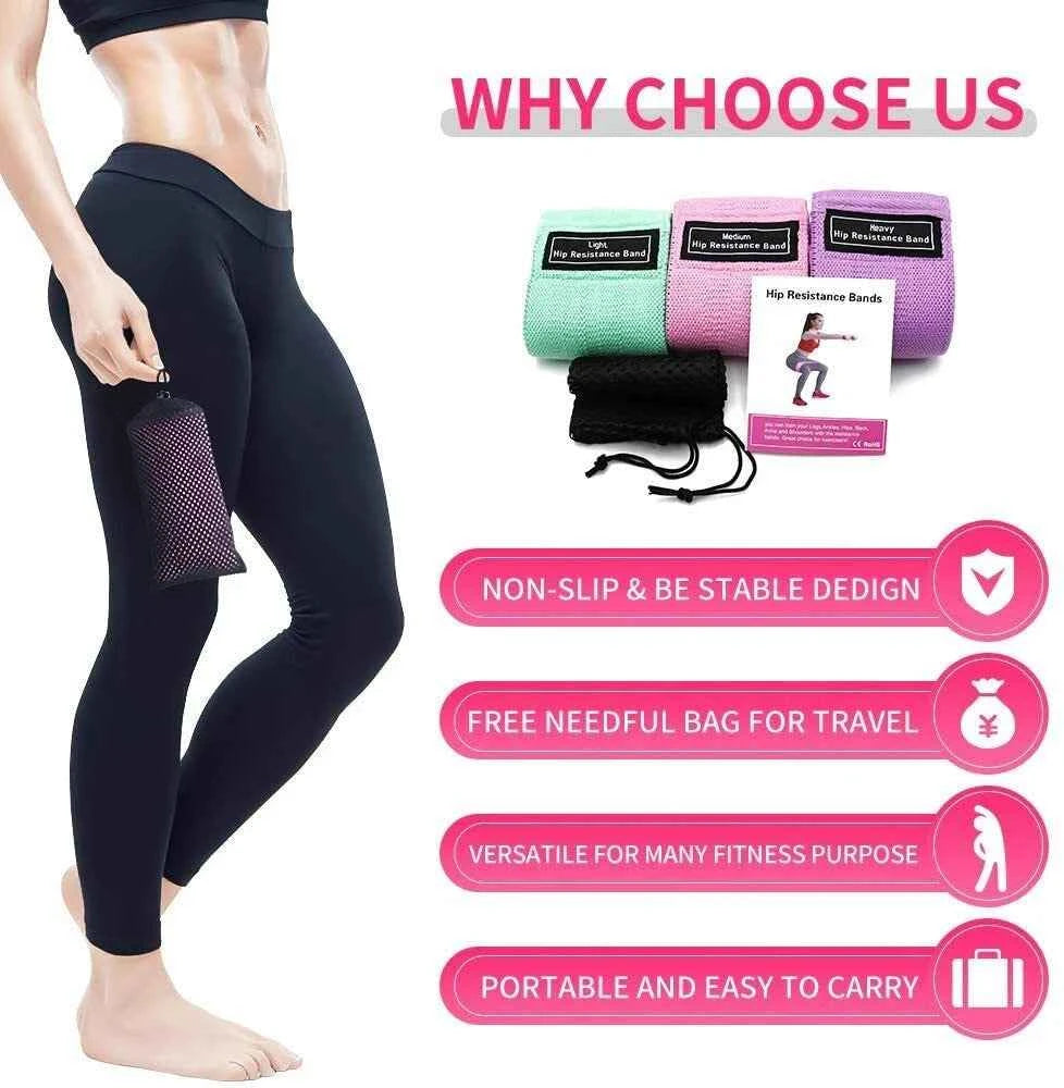Resistance Bands [Set of 3], Fabric Resistance Hip Bands Set with 3 Resistance with Travel Bag