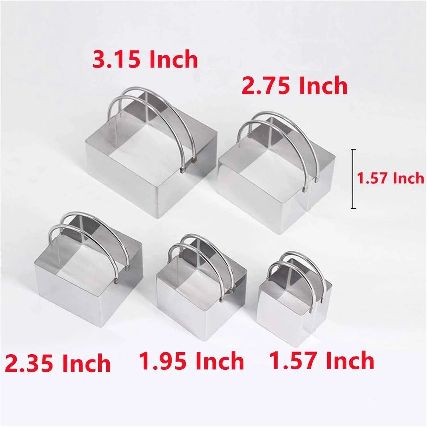 5Pcs Square Cookie Cutters Set Stainless Steel Scone Cutters with Handles
