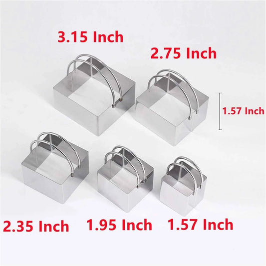 5Pcs Square Cookie Cutters Set Stainless Steel Scone Cutters with Handles